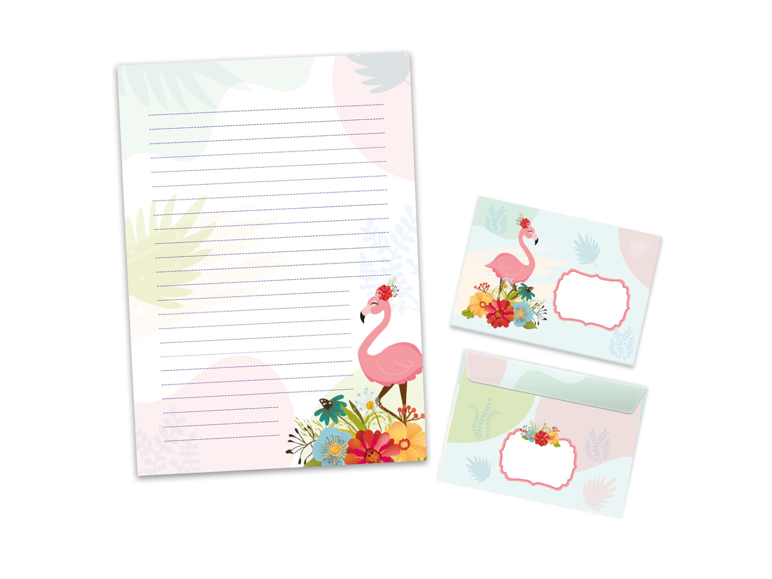 Writing Paper Set Letter Pad with Envelope for Boys Girls Kids Flamingo (A4 Pad with 25 Sheets + 15 Envelopes)