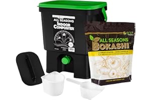 All Seasons Indoor Composter Starter Kit – 4.4 Gallon Black Organko Compost Bin for Kitchen Countertop with Scoop, Cup, Presser & 2 lbs. (1 Gallon) of Bokashi, 77% Recycled Plastic by SCD Probiotics
