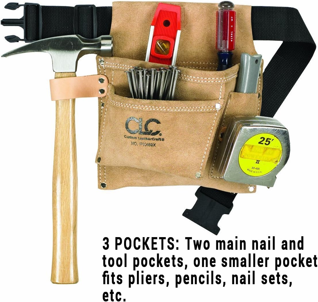 CLC Custom Leathercraft IP489X Suede Tool Bag & Poly Web Belt, 3 Pocket - - 