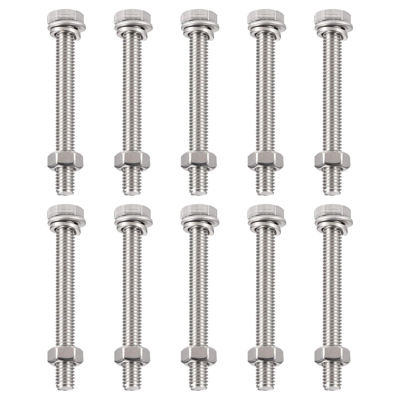 TA-VIGOR 10Pcs M6 x 60mm Hex Head Screws Bolts, Nuts, Flat & Lock Washers Kits, Fully Thread Hexagon Bolts, High Tensile Cap Screws for Metal Work, Automotive Machinery, Bike Motorcycles Repair