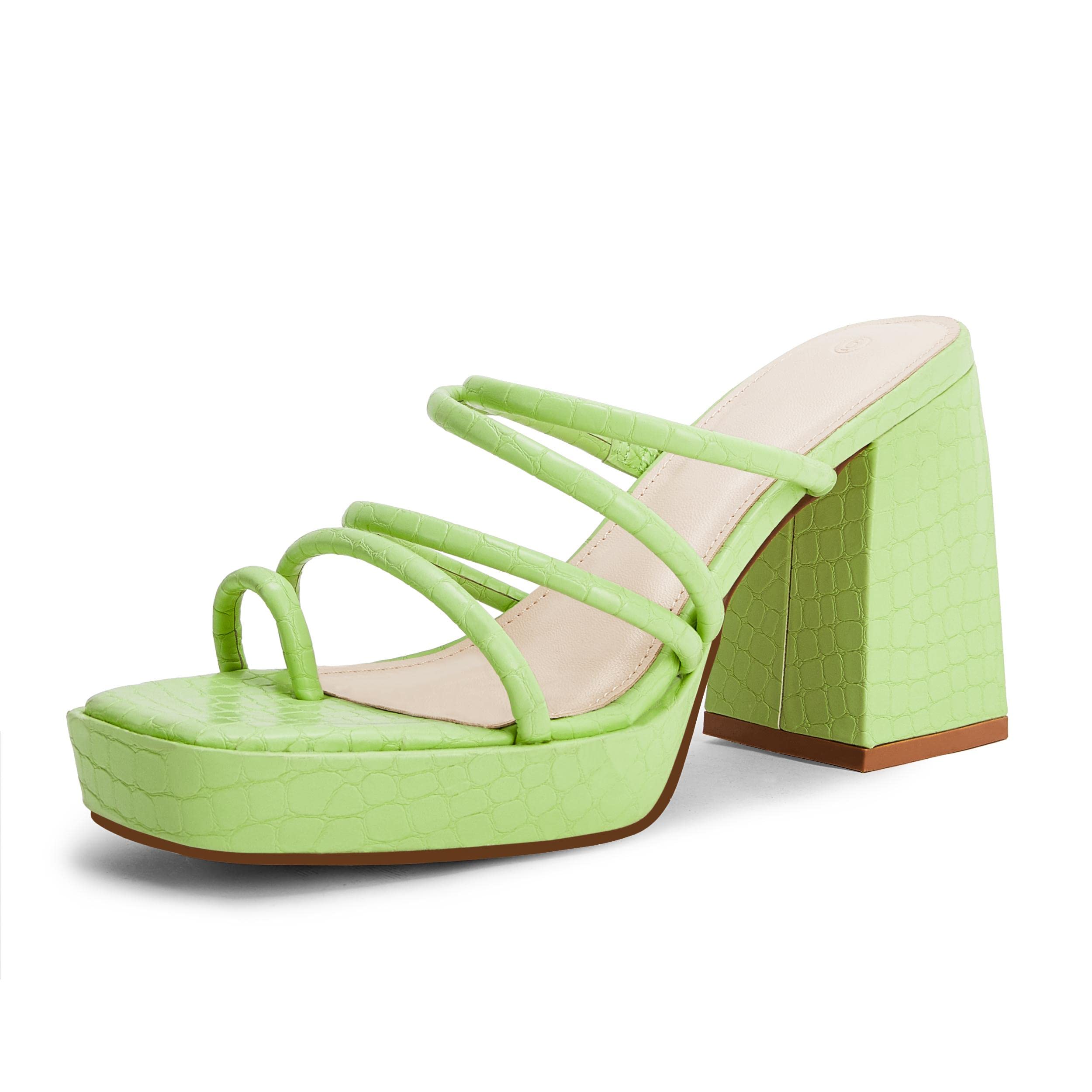 Photo 1 of ***VERY USED*** Rilista Womens Chunky Sandals Strappy Platform Square Toe Block Heeled Mules Summer Sandal Party Shoes Green