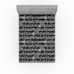 Ambesonne Music Fitted Sheet, Musical Notes and