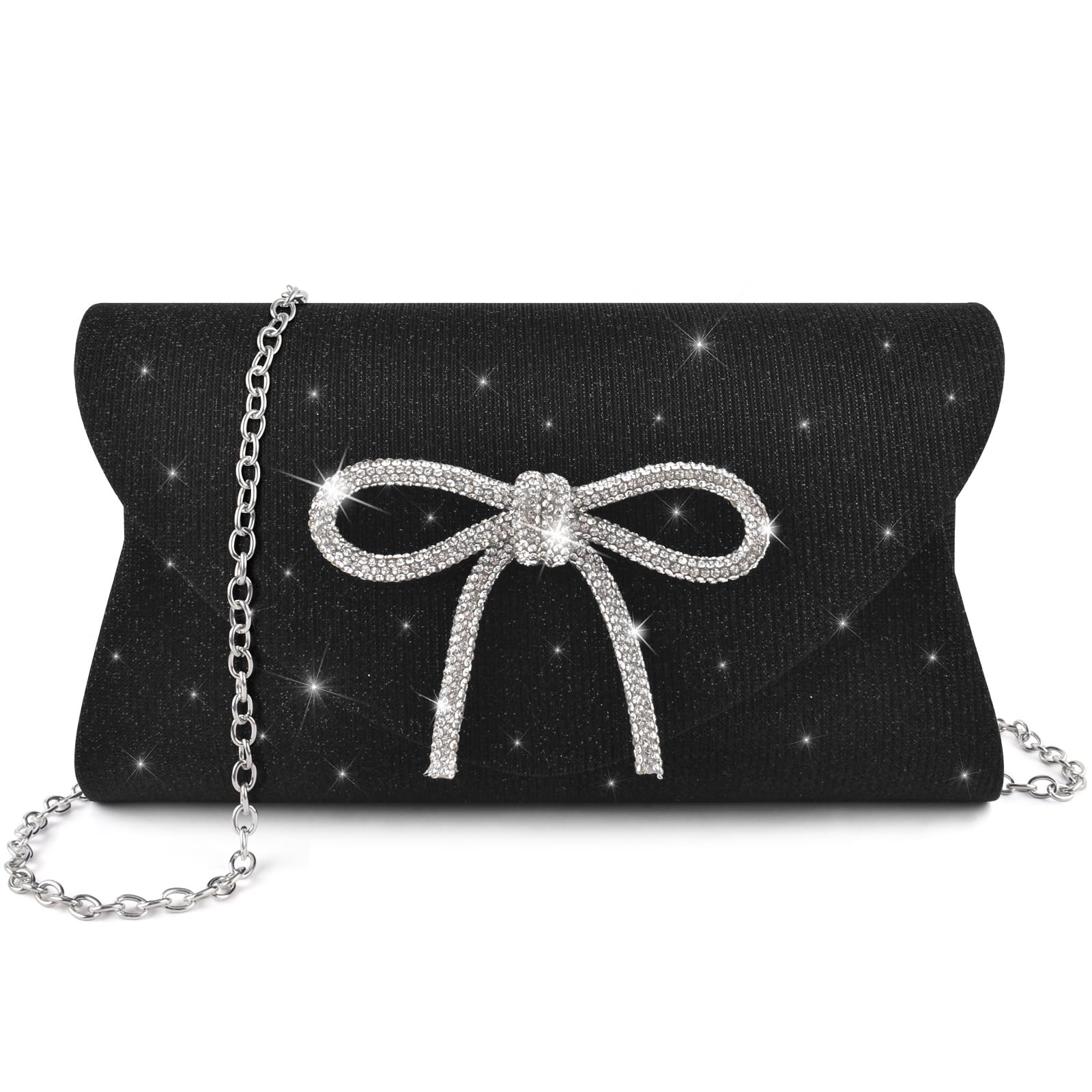 Photo 1 of ***PARTIAL SET/ MISSING PURSE CHAIN*** PACETAP Bow Evening Bag Sparkly Clutch Purses for Women, Glitter Dressy Clutch Bags for Wedding Party Prom(Black)