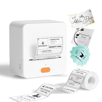 DETONGER Label Maker Machine P1 2 Inch Thermal Printer Portable Bluetooth Shipping Label Printer Sticker Maker Labeling Machine Home Office School Business Use Rechargeable White