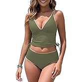 ZAFUL Womens Tankini Swimsuits Tummy Control Bathing Suits 2025 Two Piece Color Block Swim Suit with High Waisted Bottom