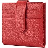 FREYAMIRA Slim Wallet For Women Genuine Leather Small Bifold Credit Card Holder Wallet With Zipper Coin Pouch ID Window,Red