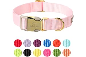 Babole Pet Nylon Dog Collar - Adjustable Pink Soft Webbing Dog Collars for Small Medium Large Dogs Boy Girl Puppy Collar with Safety Metal Buckle S