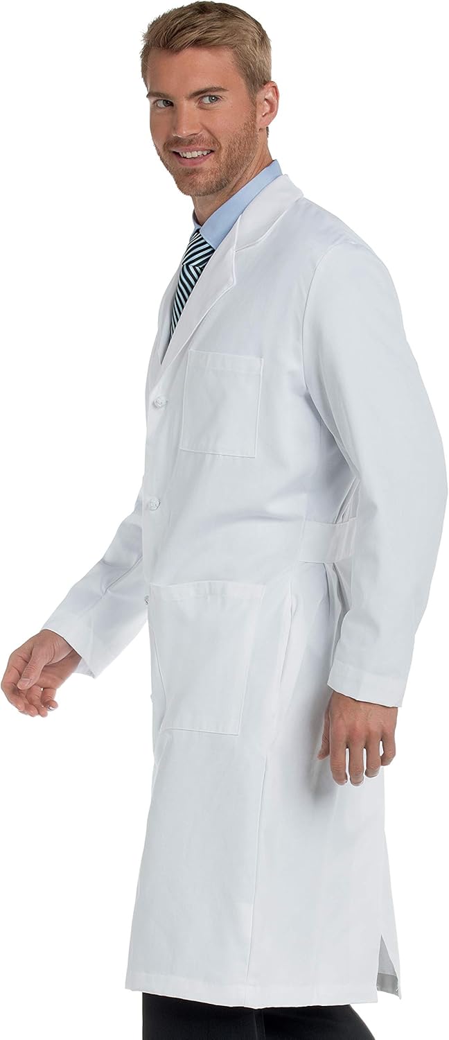 Landau Men's 3-Pocket, Classic Relaxed Fit, 5-Button, Full-Length, Cotton Twill Lab Coat 3138: Medical Lab Coats: Clothing
