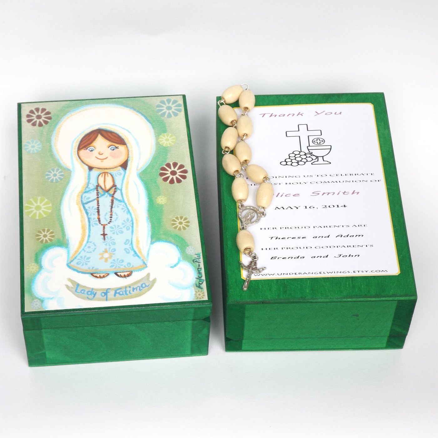 Our Lady of Fatima box Rosary favor Rosary box Girl first communion favors girl First communion gift girl Virgin Mary Thank you favor Girl first holy communion favor girl Personalized keepsake box