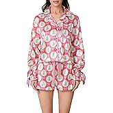 Cjfdfy Christmas Pajamas for Women, Long Sleeve Button Up Pj Shirt and Shorts 2 Piece Set Trendy Holiday Sleepwear Outfits