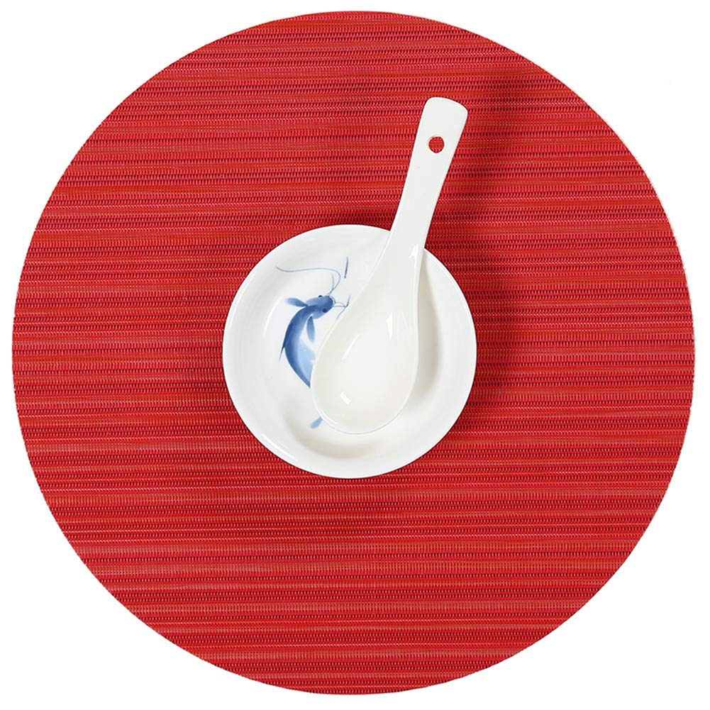 Jutao Round Table PVC Placemats for Dining Table Wedge Woven Polyester Placemats Washable Heat Resistant Stain-Resistant Table Mats for Kitchen Table(Red 7 pcs)