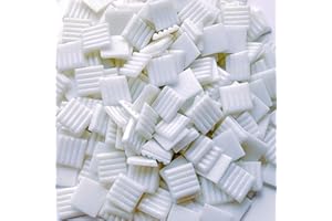 AONUOAO 1.1LB 3/4 inch White Square Glass Mosaic Tiles for Crafts, Mosaic Tiles for Crafts Bulk, White Color Craft Glass Pieces