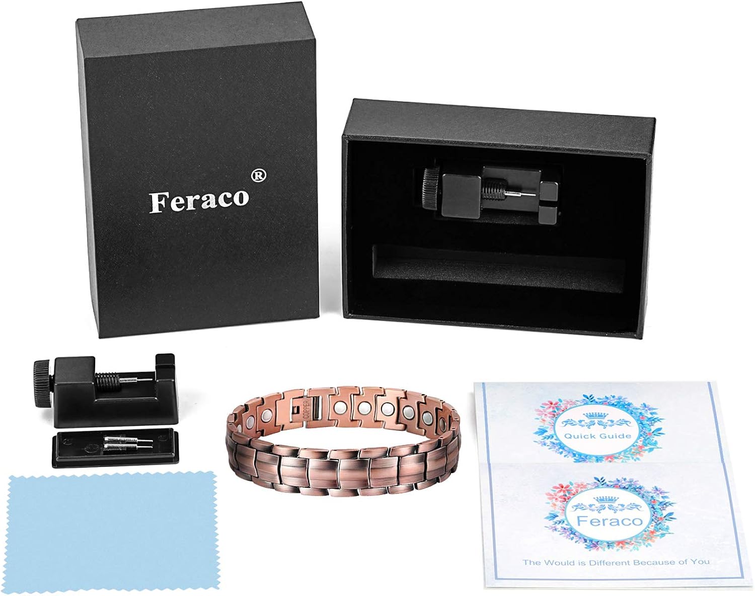 Feraco Solid Copper Bracelet for Men Arthritis Pain Relief Elegant 99.99% Pure Copper Jewelry Strong Magnetic Bracelets: Health & Personal Care