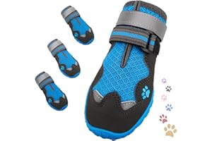 Dog Shoes, FISHOAKY Dog Shoes for Large Dogs, Mesh Breathable Dog Boots & Paw Protectors for Summer Hot Pavement Winter Snowy, 360°Anti Slip 4Pcs Dog Booties with Reflective Blue (Size 8)