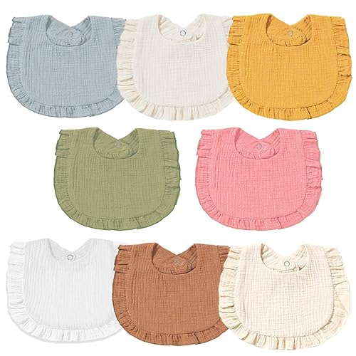 Baby Muslin Bibs for Baby Girl Boys, Bandana Bibs Soft Drool Baby Bibs  100% Cotton Bibs Organic Solid Colors Lap-Shoulder Bibs Toddlers Infants