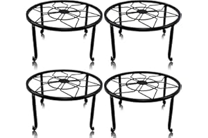 yosager 4 Pack Metal Plant Stands for Flower Pot, Heavy Duty Black Iron Potted Stand Holder, Indoor Outdoor Rustproof Metal Planter Container Round Supports Display Rack for Home & Garden Decor