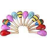 Sansheng 12 PCS Mini Wood Festival Maracas Toys, Wooden Maracas Festival Painting, Wooden Carnival Maracas (Random Colors)