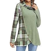 Cestyle Women's Cowl Neck Tunic Sweater Long Sleeve Christmas Sweatshirts Holiday Plaid Tops Winter