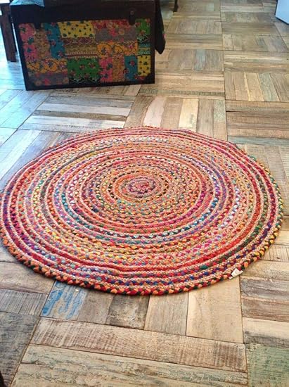 Chopra International 60 cm Round Braided Jute doormats/Area Rug, Multicolor (Pack of 2)