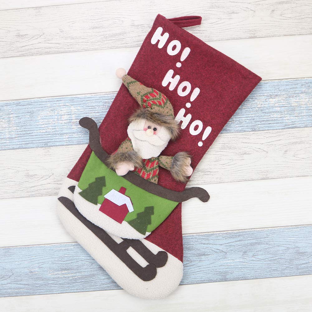 Christmas Stocking Set of 3, Xmas Sock Sack Gift Bag for Tree Decoration Christmas Ornament Candy Pouch Bag Theme Santa, Snowman, Reindeer
