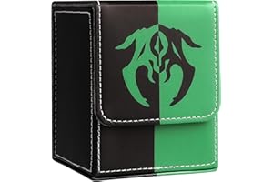 Zettokete Card Deck Box with 2 Dividers, MTG Commander Deck Box Holds 100+ Double-Sleeved Cards, Leather Magnetic Deck Case Compatible with Magic TCG CCG Cards, Black/Green