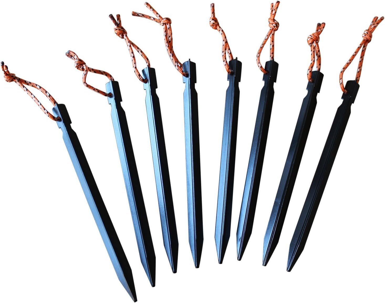OCRA Tent Stakes Ultralight Aluminum Camping Hiking Peg with Reflective Pull Cords & Pouch Tri Cone - Y Beam Design, 8 Pack