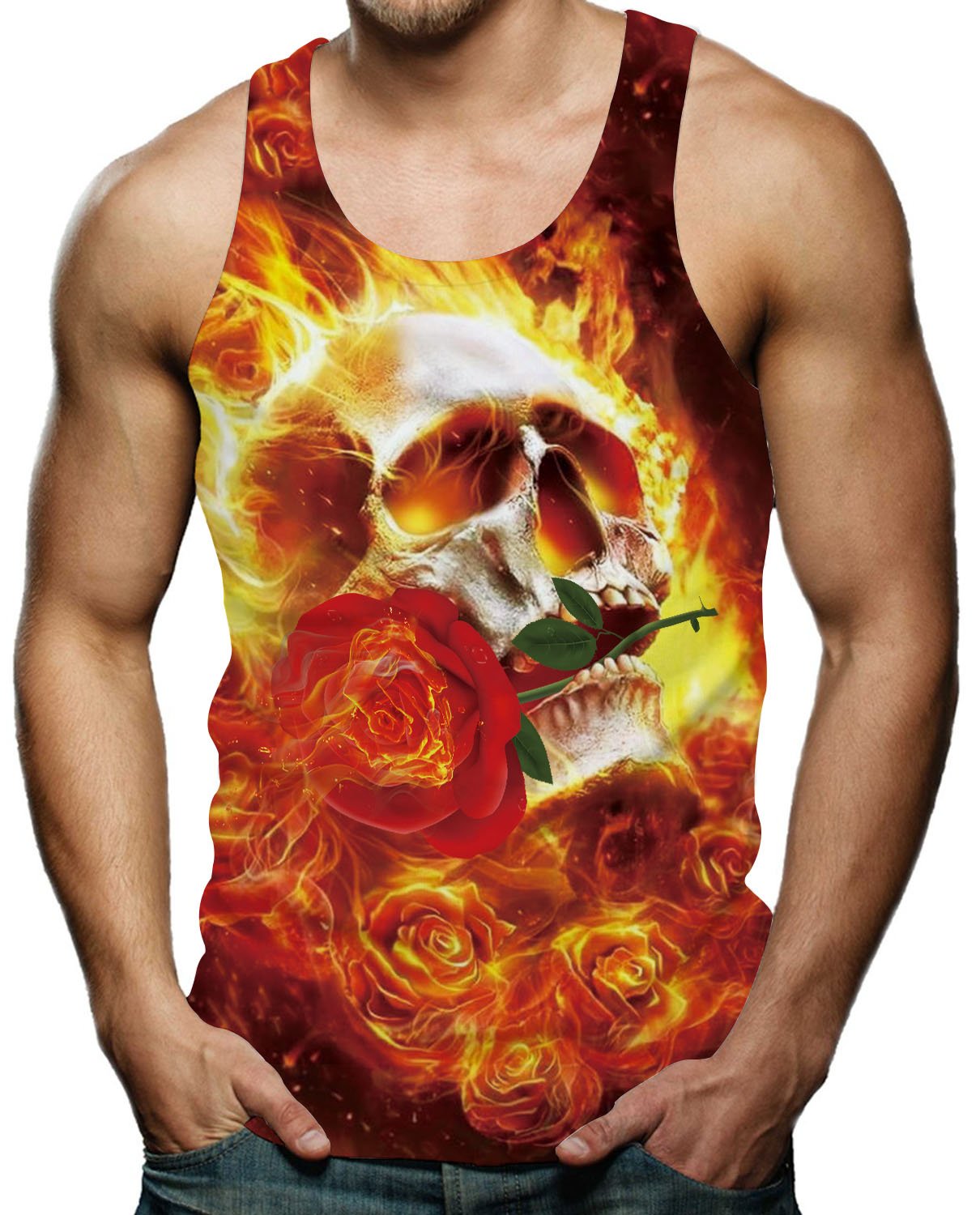 RAISEVERN Herren Lustige 3D Grafik Drucken Skull Tank Tops Sleeveless T-Shirts Graphics Tees XL