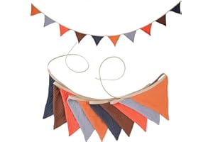 JIALITFUN Fabric Bunting Banner, 2 Pack Handmade Neutral String Banner Each 8.5 ft 10 Flags Nursery Wall Hanging Wedding Birthday Home Baby Shower Party Decoration Bunting (Orange Grey)