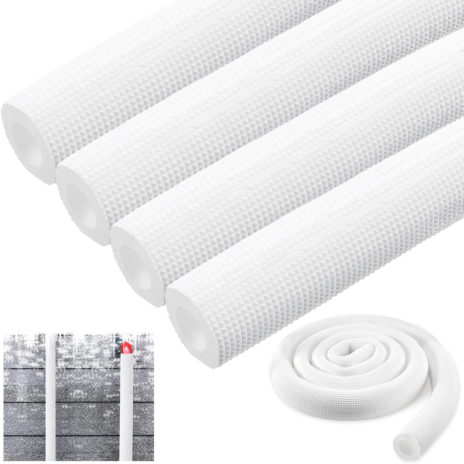 Photo 1 of Pangda 4 Pcs 6 ft Pipe Insulation Foam Tube Heat Preservation Insulated Foam Anti Slip Tubing Cover Wrap for Water and Air Conditioning Copper Winter(0.75 x 0.39 x 72 Inch,White)