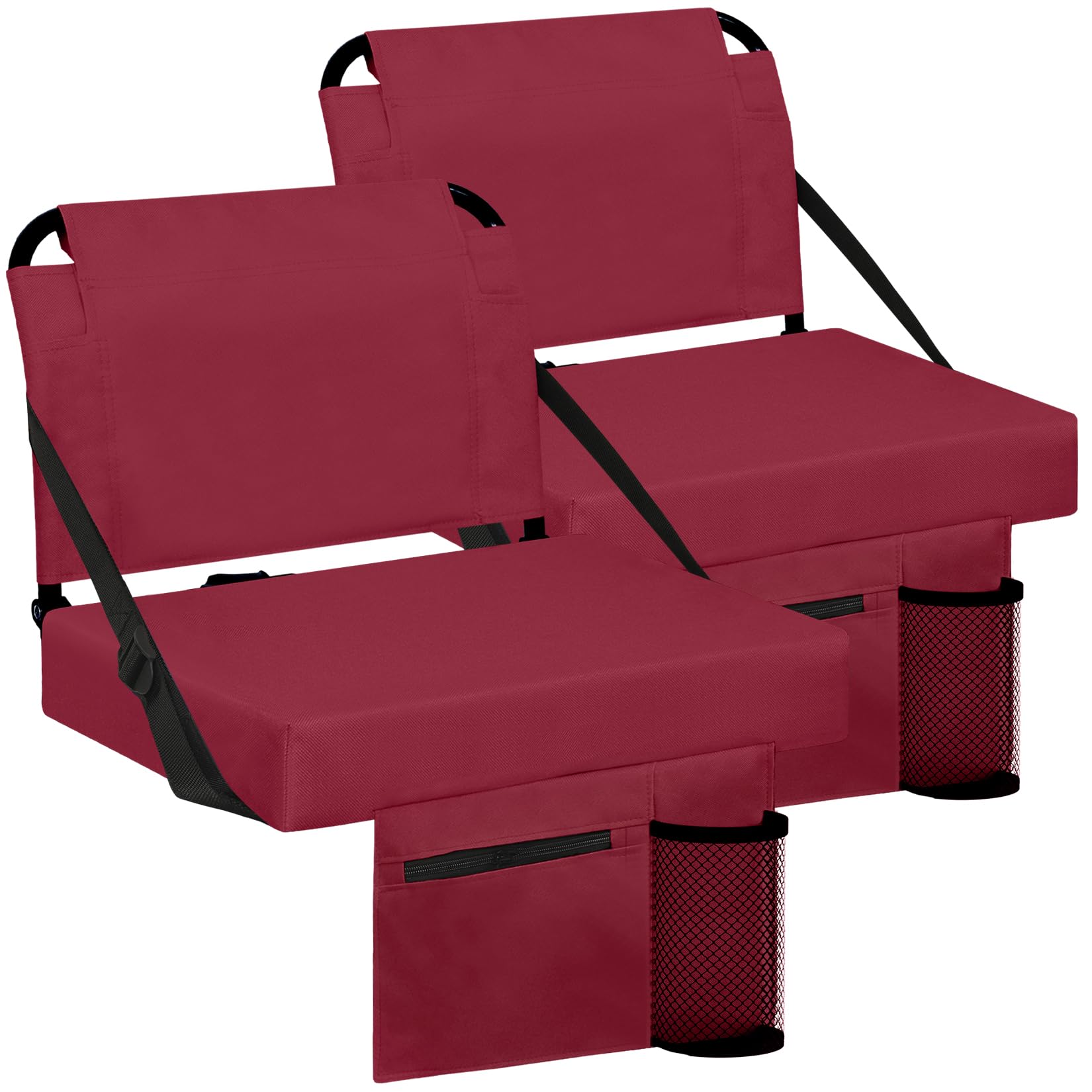 Photo 1 of Besunbar Stadium Seats for Bleachers 2 Pack w/Back Support Bleacher Seat Soft Cushion Light Weight Includes Shoulder Strap & Cup Holder, Front & Back Zipper Pocket, Suitable for Sports Events,Maroon