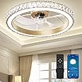Aipsun Low Profile Modern Crystal Chandelier Ceiling Fans with Lights and Remote, 3000K-6500K Smart Bladeless LED Fan Light, 22" Gold Modern Ceiling Fans with Lights for Bedroom