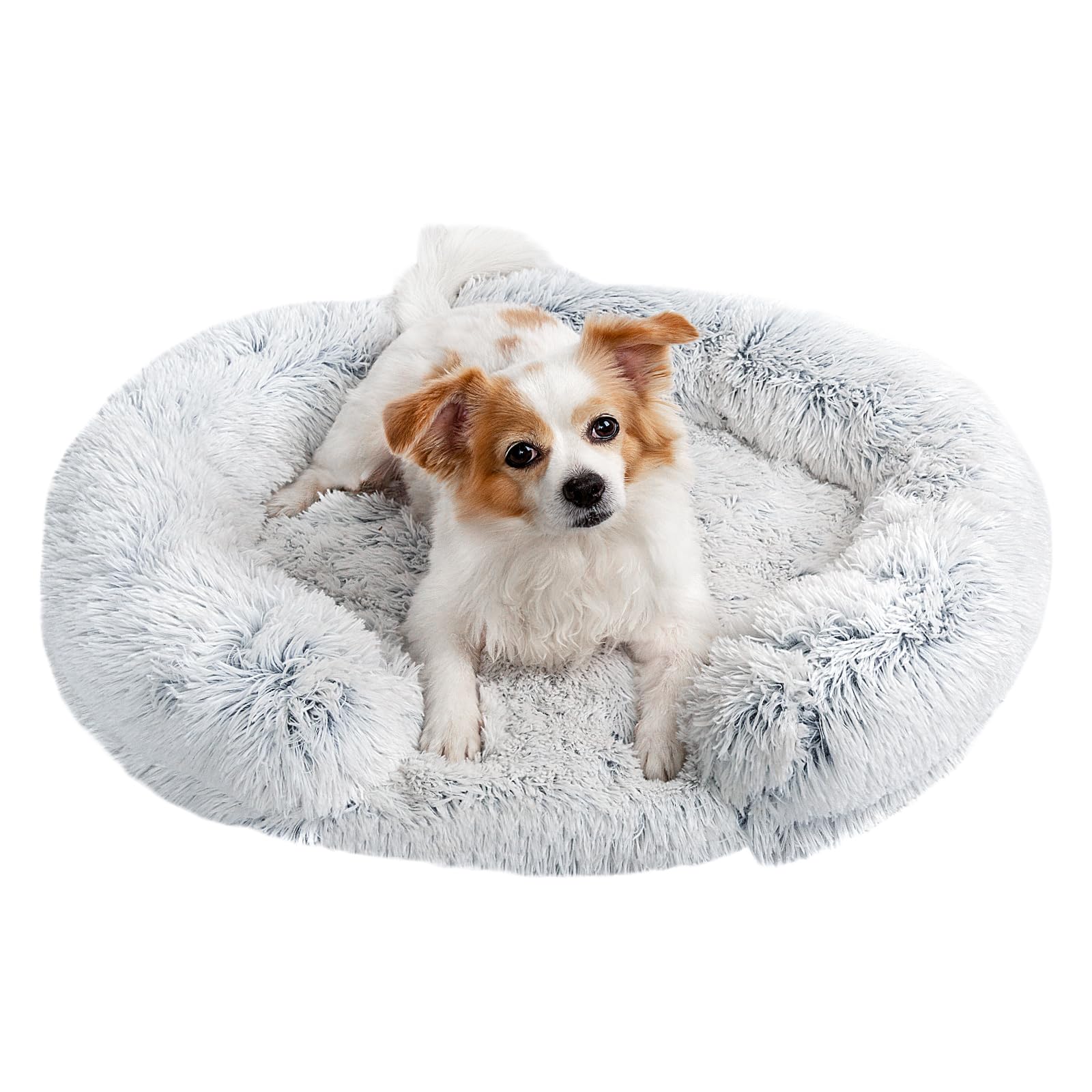 SUOXU Dog Bed, Anti-slip Bottom Round Orthopedic Pet Bed Machine Washable Removable, Fluffy Anti Anxiety Calming Dog Cat Bed, C-shaped Donut Puppy Bed, Suitable for Small Medium Pets under 7.5KG