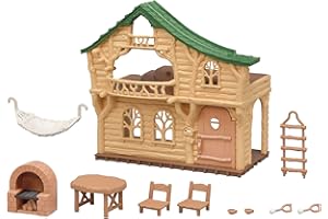 Calico Critters Lakeside Lodge Gift Set, Collectible Dollhouse with Figures, Furniture and Accessories, Pink Medium