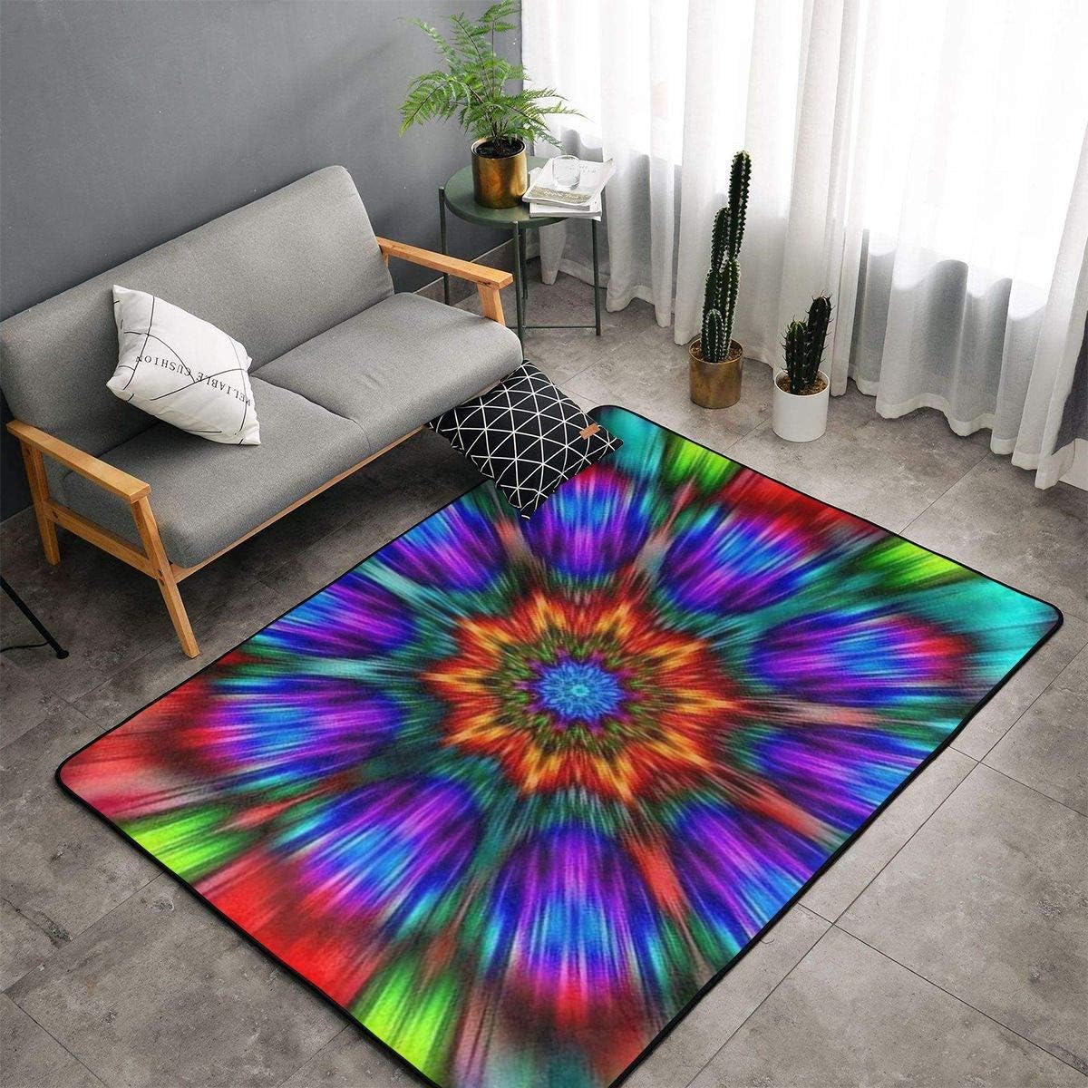 Bedroom Livingroom Sitting-Room Queen Size Kitchen Rugs Home Art - Trippy Tie Dye Mandala Colorful Floor Mat Doormats Fast Dry Bathroom Rug Mat Yoga Mat Throw Rugs Runner