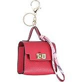 PATIKIL Mini Backpack Keychain, Cute Coin Purse Keychain PU Leather Backpack Purse Key Chain Little Earbud Bag Keychains for Women Mini Card Data Cable Organizer, Rose Red