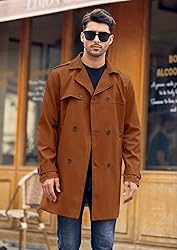 Pretifeel Mens Trench Coat Slim Fit Double Breasted