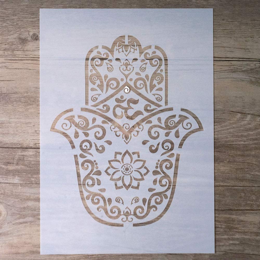 DIY Mandala Hamsa Stencil Template for Scrapbooking Painting on Wall Furniture Crafts (A4 Size)