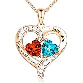 LOLA CLORIS 18K Rose Gold Heart Necklace, Jewelry for Women with 2 Birthstones, Customized Gifts for Mom Wife, I Love You Always and Forever, Gold, Cubic Zirconia