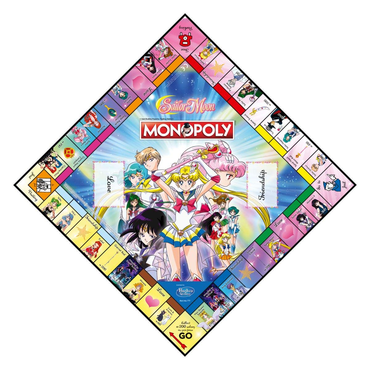 Winning Moves Sailor Moon Monopoly Board Game, Tour characters from the anime including Usagi, Rei, Professor Tomoe and Chibi Moon, 2 plus players for ages 8 and up, fun for the whole family