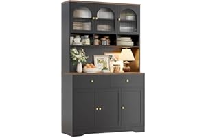 FINETONES 71" Pantry Cabinet, Tall Kitchen Pantry Storage Cabinet with Microwave Stand, Modern Kitchen Hutch Food Pantry with Open Countertop and Adjustable Shelf for Dining Room