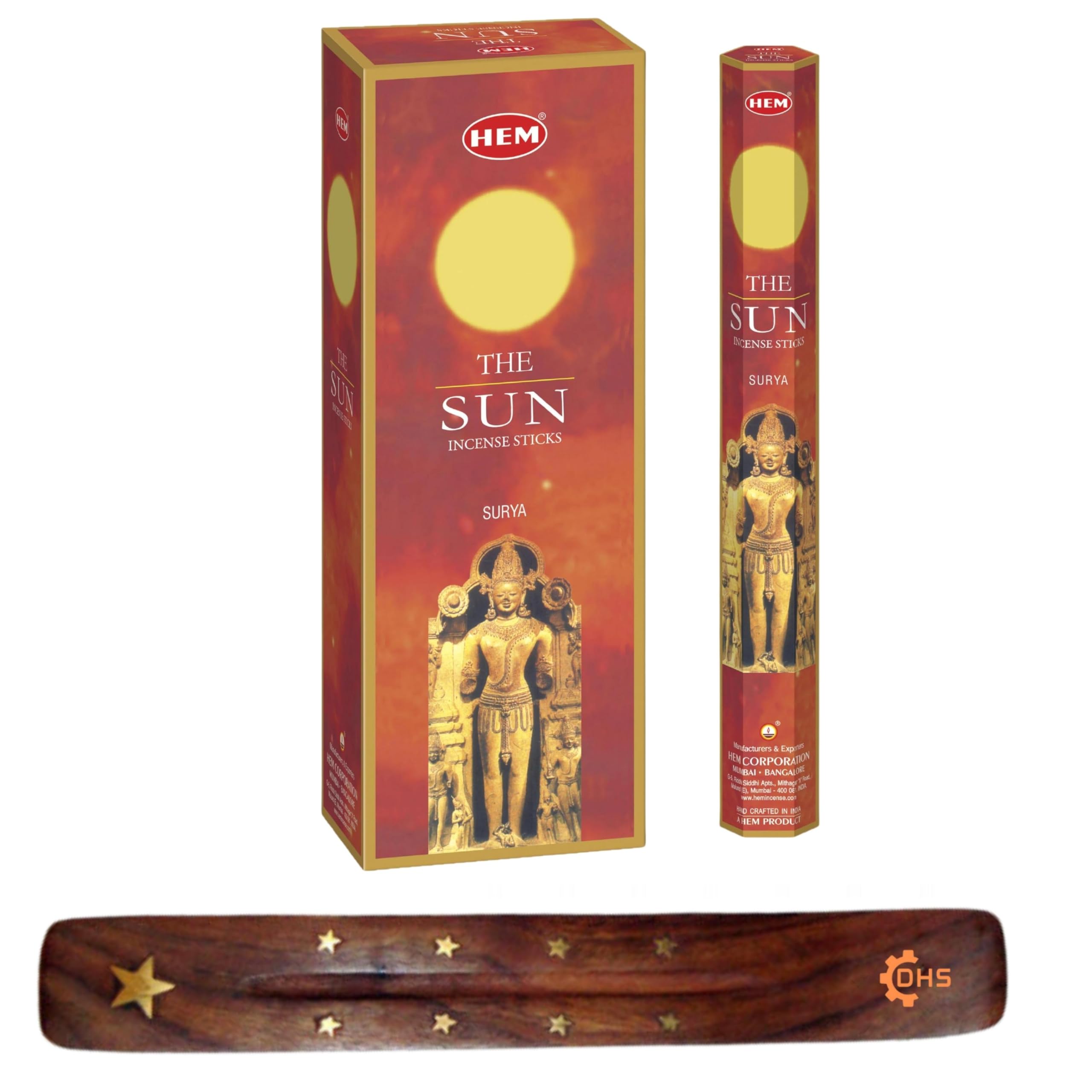 HEM Incense sticks PRECIOUS SUN Full box of 6 with DHS incense stick holder for Yoga, Meditation, Healing, Spirituality, Aromatherapy, Incense Spa and Relaxation…
