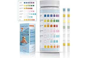 Pool and Spa Test Strips - Carethetic 7 in 1 Professional Chemistry Test Kit - 125 Pool and Hot Tub Test Strips for Hardness,