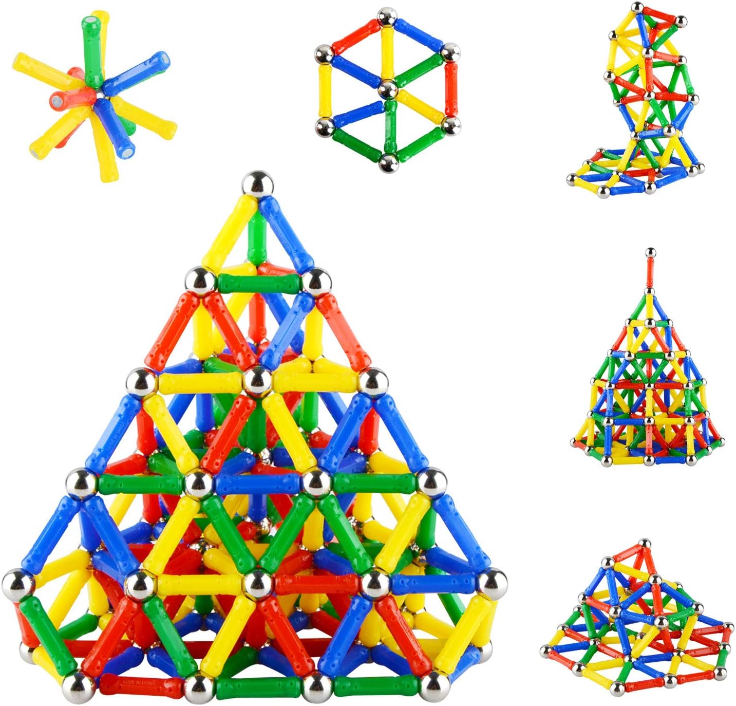Accessorieskits524 206PCS Magnetic Sticks Magnetic Building Block Construction Stacking Toys Kindergarten Building Stick Set Parent-child Toys Innovative Puzzle Toys for Adults and Kids