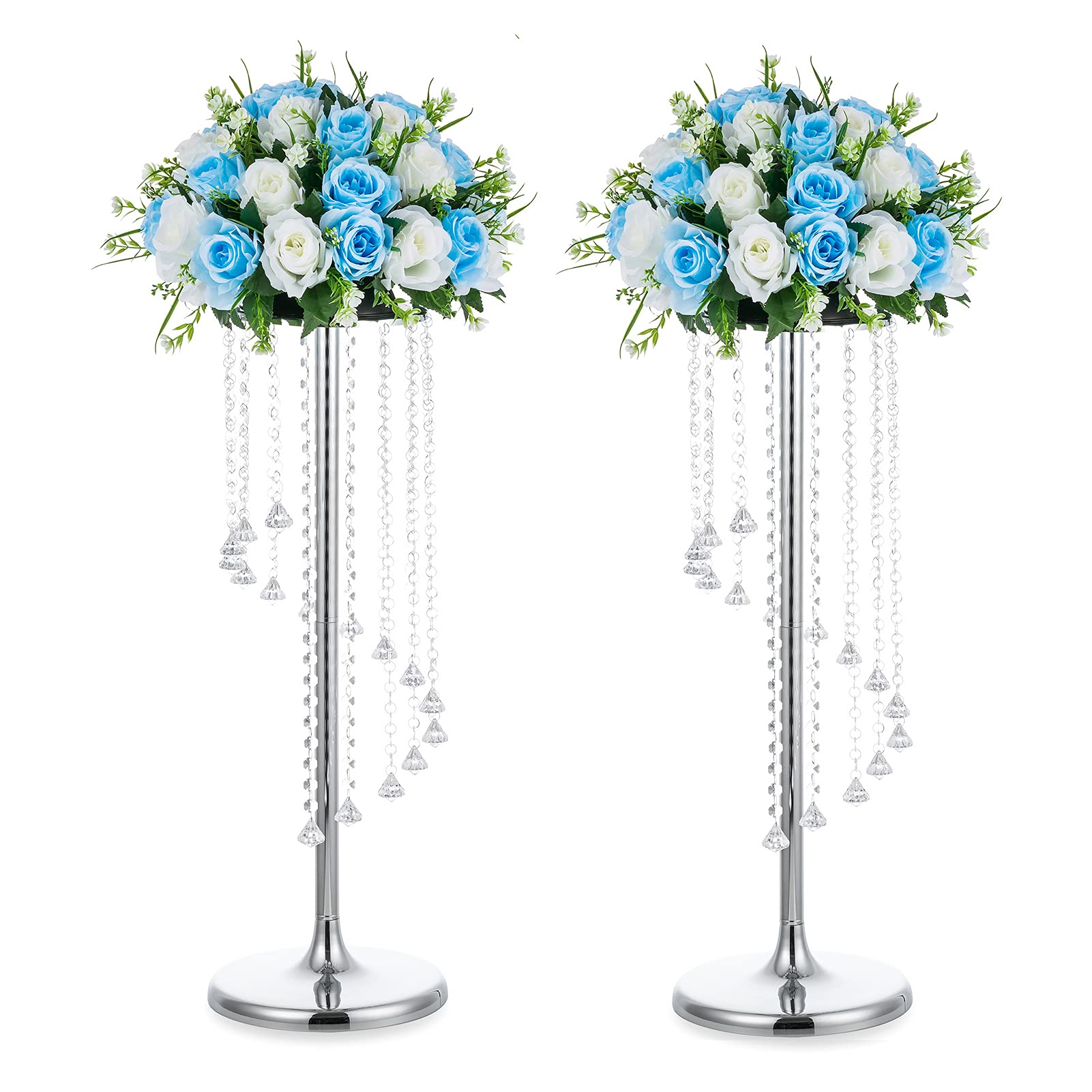 Nuptio Wedding Centerpieces Silver Vases: 2 Pcs 70cm Tall Crystal Flower Vase Metal Flowers Stand for Party Tables Decorations Elegant Bulk Weddings Decoration Table Chandelier Centerpiece stands