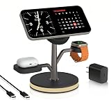 3 in 1 Charging Station for Apple Devices, Fast Charging Magsafe Charger Stand with LED Light and 20W PD Adapter, Wireless Nightstand Charger for iPhone17/16/15/14/13/12 Series,AirPods,iWatch and More