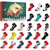 Loozykit Christmas Socks Advent Calendar 2025, 12-24 Days of Christmas Advent Calendar, Santa Elk Snowman Socks Xmas Gifts for Adult Men Women (Green-24)