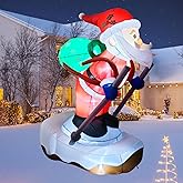 6.2FT Christmas Inflatable Santa Claus Outdoor Decoration, Built-in LED Lights Blow Up Skiing Santa Claus, Santa with Snowboard Inflatable Decor for Xmas Yard Outdoor Indoor Lawn Garden Party