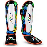 FIVING Martial Arts Shin Guards for Kids, Protective Leg Guard for Training | lightweight comfort, high-impact protection, fun colorful graphics，for kickboxing,boxing, MMA, karate, and taekwondo.