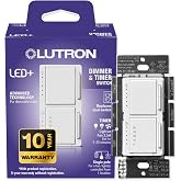 Lutron Maestro LED+ Dual Dimmer and Timer Switch, 65-Watt LED Bulbs/2.5 Amp Fans, Single-Pole, White (MACL-L3T251BG-WH)