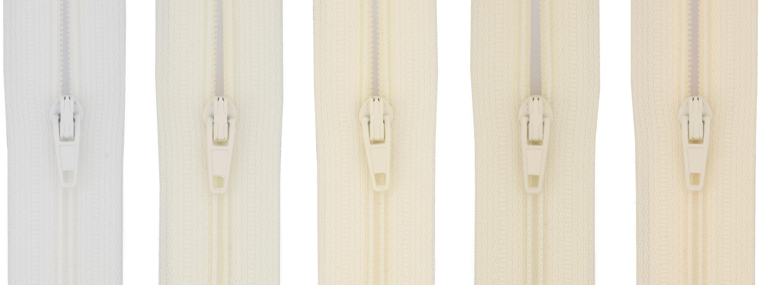 #3 Close End Zips – 5 Pack (5 Shades in One Set) | Nylon Coil Zipper for Sewing, Dress, Skirt, Cushion, Craft - 16 inch (41cm) (Cream to Ivory)